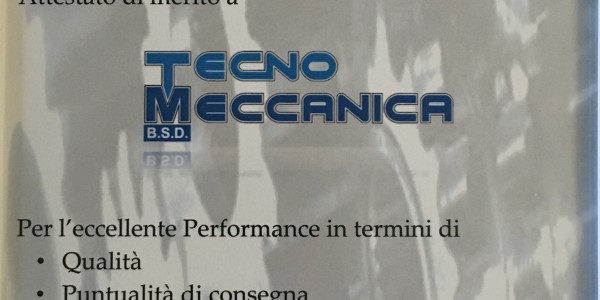 Tecno Meccanica BSD Attestato di Merito